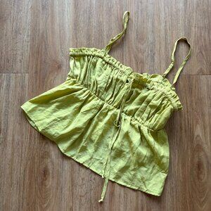American Eagle Sleeveless Silky Cinch Babydoll Camo Tank Top Yellow NWT Size L
